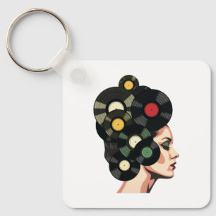 Stilisierte Retro-Vinyl-Schallplattenposter-Kunst Schlüsselanhänger