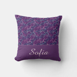 Stilisierte rosa und türkisfarbene Blätter violett Kissen