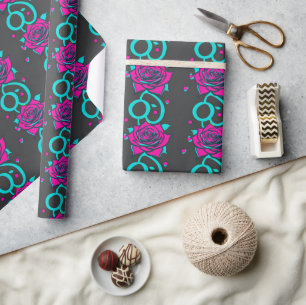 Stilisierte Rosen in hellen Türkis- und Rosatönen Geschenkpapier