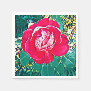 Stilisierte rote Blumenmalerei Papier Serviette