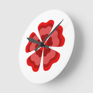 Stilisierte rote Retro-Blume Runde Wanduhr