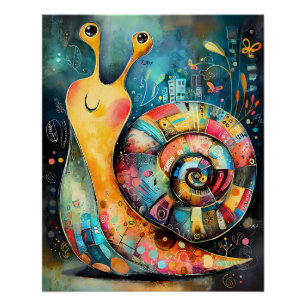 Stilisierte Schnecke mit buntem geometrischem Spir Poster