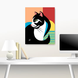 stilisierte Schwarz-Weiß-Katzenkunst Poster