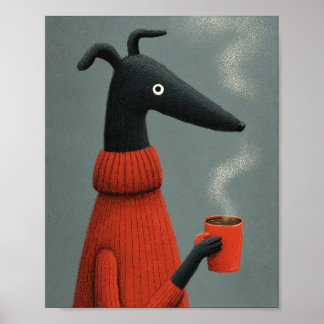 Stilisierte schwarze Hunde-Coffee-Art Poster