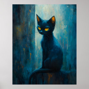 Stilisierte schwarze Katze in stimmungsvoller Pins Poster