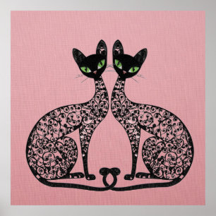 Stilisierte schwarze Katzen Filigran Poster