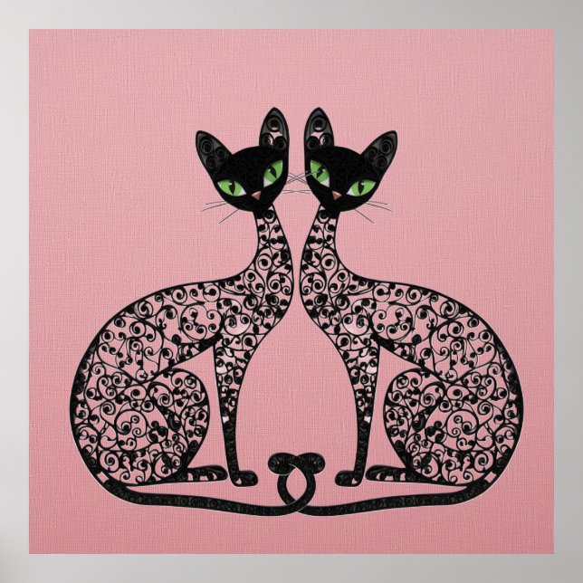 Stilisierte schwarze Katzen Filigran  Poster (Vorne)