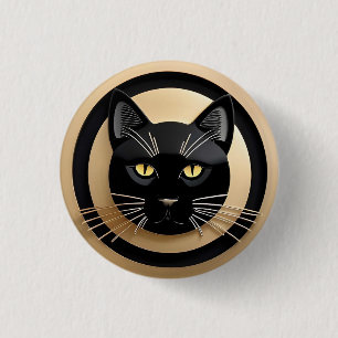 Stilisierte schwarze Katzenillustration Button