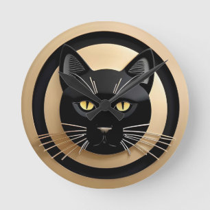 Stilisierte schwarze Katzenillustration Runde Wanduhr
