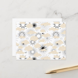 Stilisierte schwarze Sonnen hinter texturierten Br Postkarte