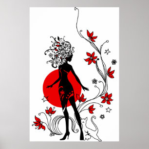 Stilisierte Silhouette einer eleganten Frau mit sü Poster