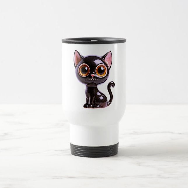 Stilisierte sitzende schwarze Katze, Reisebecher (Mittel)