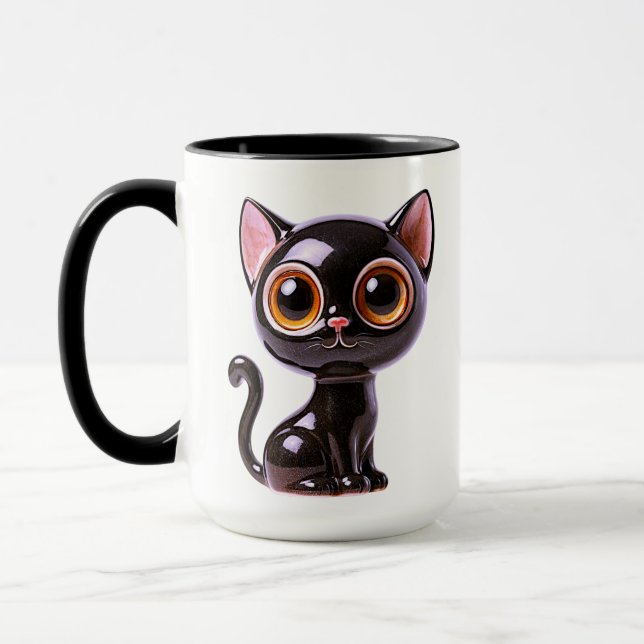 Stilisierte sitzende schwarze Katze Tasse (Links)