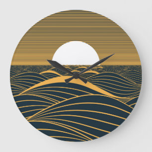 Stilisierte Sonne-Mond, dunkle Meeresdarstellung. Große Wanduhr