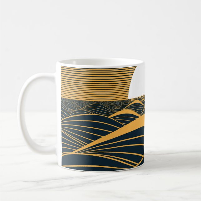 Stilisierte Sonne-Mond, dunkle Meeresdarstellung. Kaffeetasse (Links)