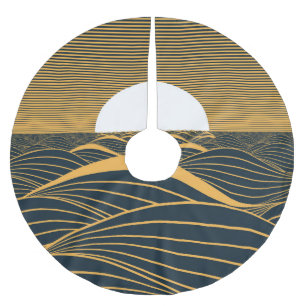 Stilisierte Sonne-Mond, dunkle Meeresdarstellung. Polyester Weihnachtsbaumdecke