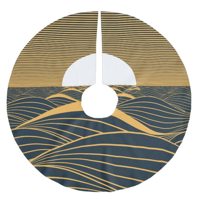 Stilisierte Sonne-Mond, dunkle Meeresdarstellung. Polyester Weihnachtsbaumdecke (Vorderseite)