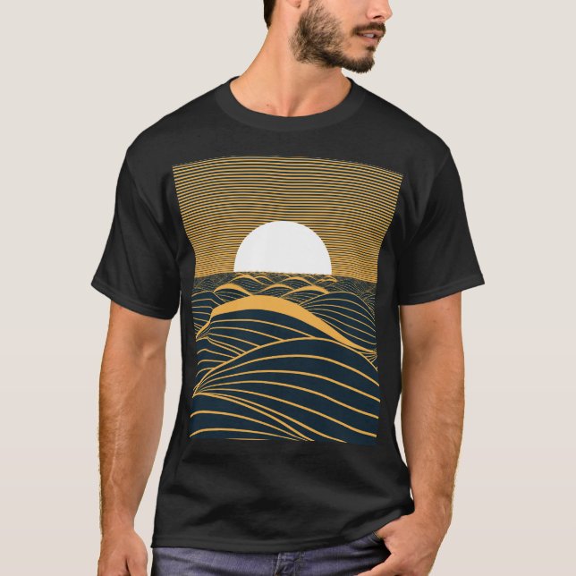 Stilisierte Sonne-Mond, dunkle Meeresdarstellung. T-Shirt (Vorderseite)