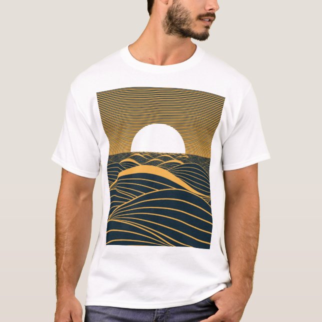 Stilisierte Sonne-Mond, dunkle Meeresdarstellung. T-Shirt (Vorderseite)