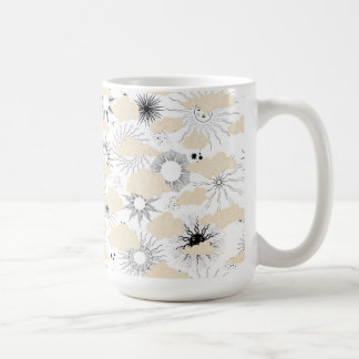 Stilisierte Sonnen-Sonnenfinsternis in texturierte Kaffeetasse
