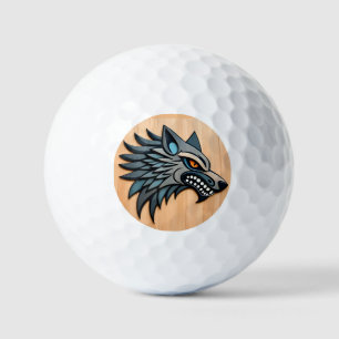 Stilisierte Stammeswolfkunst mit orangen Augen Golfball