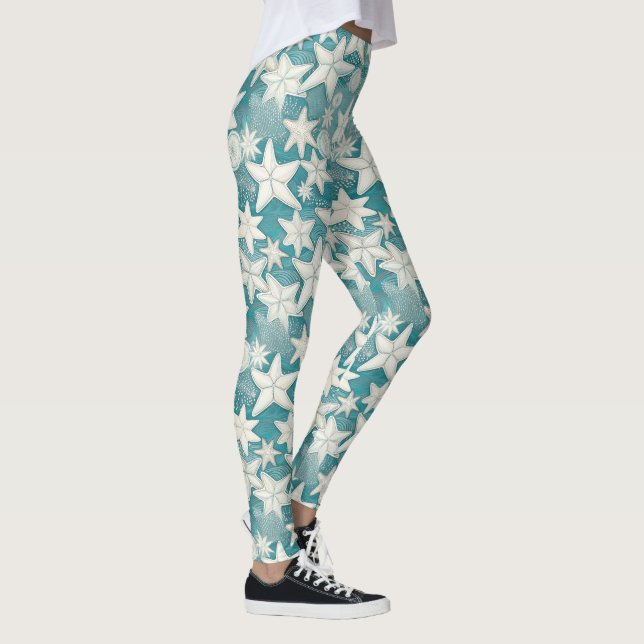 Stilisierte Sternfische & SandDollars Muster#25 ID Leggings (Rechts)