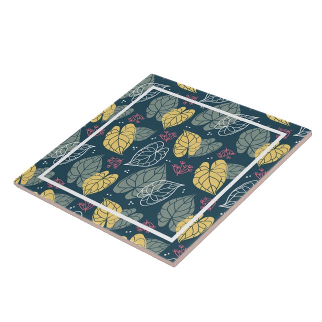 Stilisierte tropische Blätter in Gelb und Salbei Fliese (Seite)