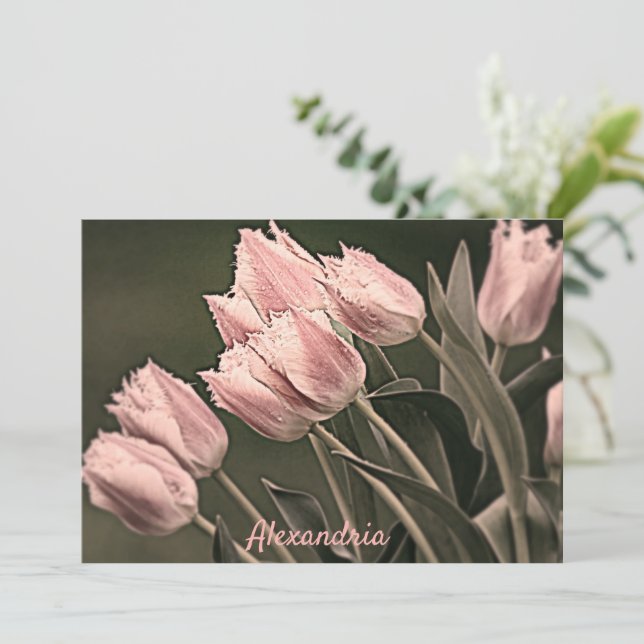 Stilisierte Tulips Personalisiert Mitteilungskarte (Stehend Vorderseite)