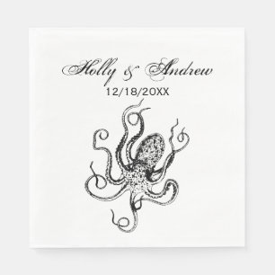 Stilisierte Vintage-Zeichnung eines Oktopus #1 Serviette