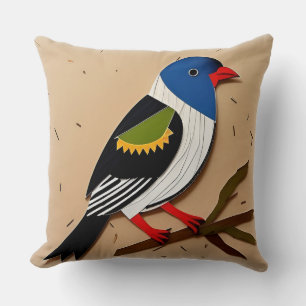 Stilisierte Vogel-Papierkunst Kissen