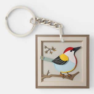 Stilisierte Vogel-Papierkunst Schlüsselanhänger