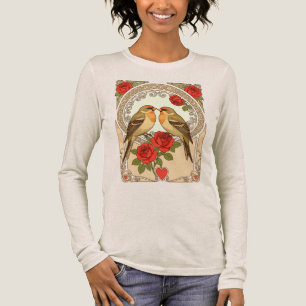 Stilisierte Vögel und rote Rosen Art Nouveau Tri-Blend Shirt