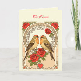 Stilisierte Vögel und rote Rosen im Jugendstil Karte