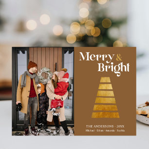 Stilisierte Weihnachtsbaum Familie Foto Beige Feiertagskarte