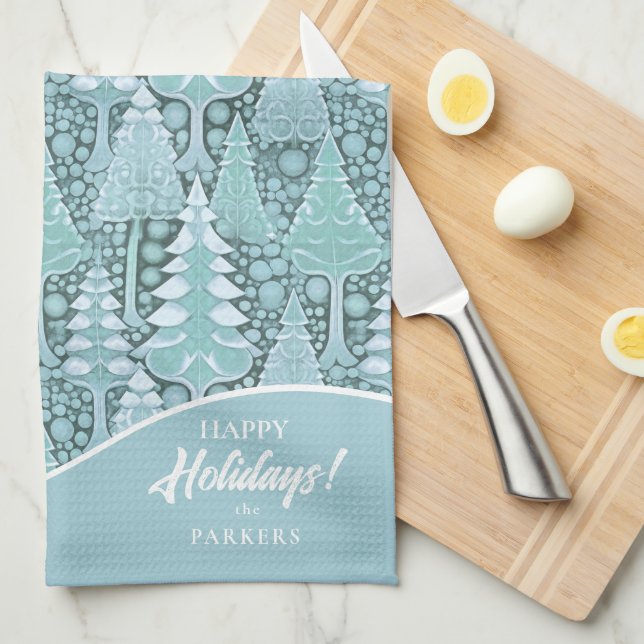 Stilisierte Weihnachtsbaumen an der Küste#6 ID1009 Geschirrtuch (Viertel Falte)