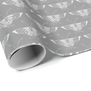 Stilisierter Art-Deco-Schmetterling in Grautönen Geschenkpapier