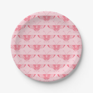 stilisierter Art Deco Schmetterling - korallenrosa Pappteller