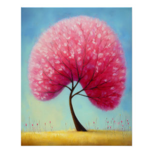 stilisierter Baum mit rosa Blütenkrone - Cartoon  Poster
