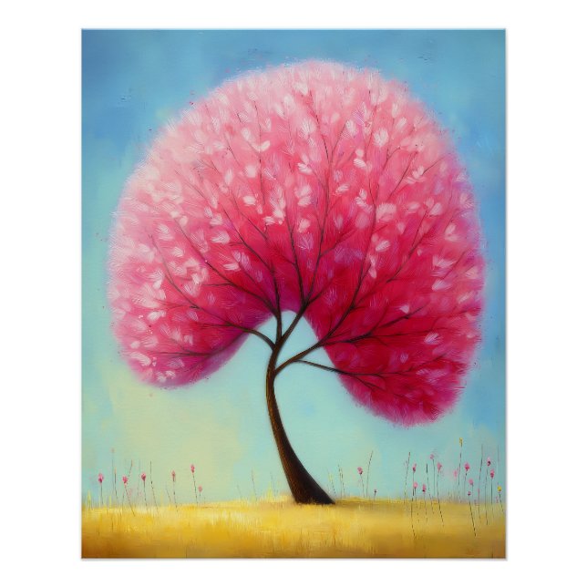 stilisierter Baum mit rosa Blütenkrone - Cartoon  Poster (Vorderseite)