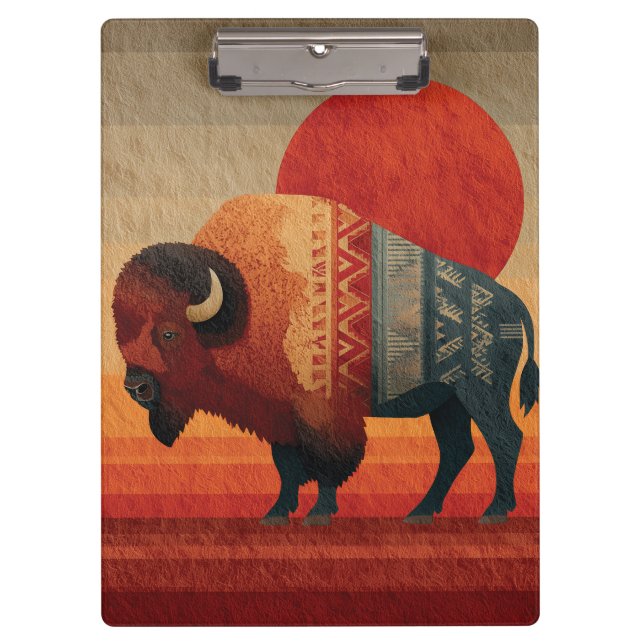 Stilisierter Bison mit indianischen Mustern  Klemmbrett (Vorderseite)