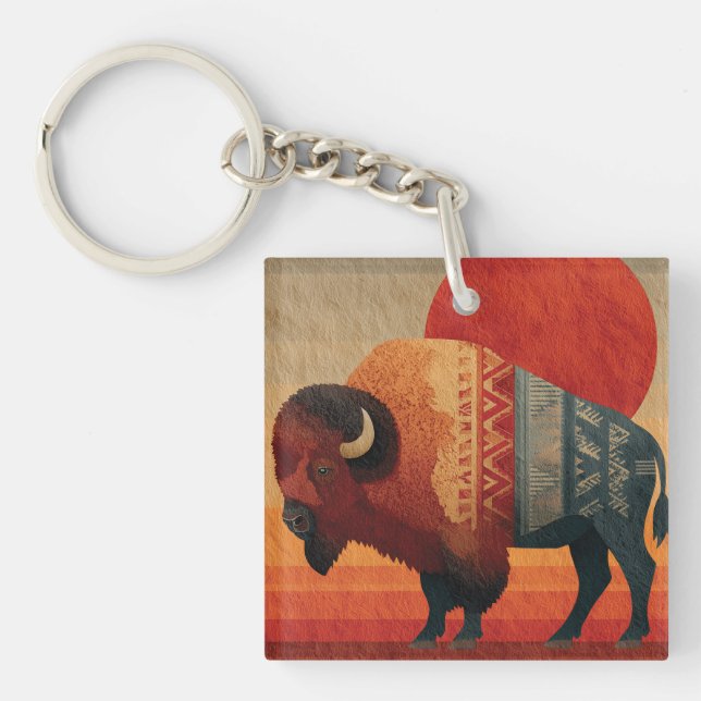 Stilisierter Bison mit indianischen Mustern  Schlüsselanhänger (Vorderseite)