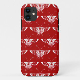 Stilisierter Deco-Schmetterling - dunkelrot und we iPhone 11 Hülle
