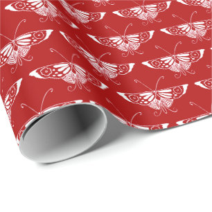 Stilisierter Deco-Schmetterling - dunkelrot und we Geschenkpapier