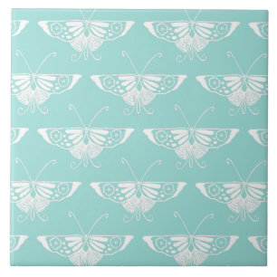 Stilisierter Deco-Schmetterling - eisblau Fliese