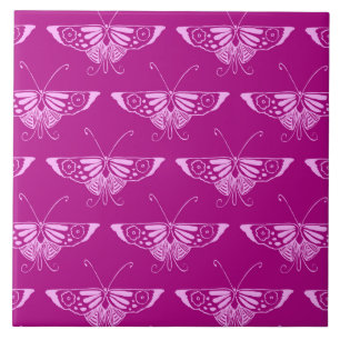 Stilisierter Deco-Schmetterling - magenta und pink Fliese