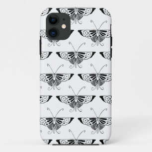 Stilisierter Deco-Schmetterling - weiß und schwarz iPhone 11 Hülle