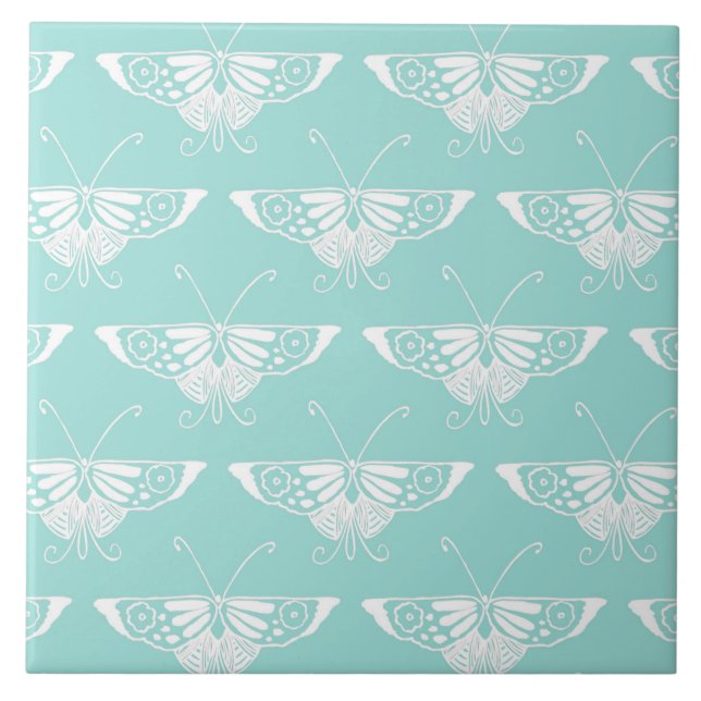 Stilisierter Deko-Schmetterling - eisblau Fliese (Vorderseite)