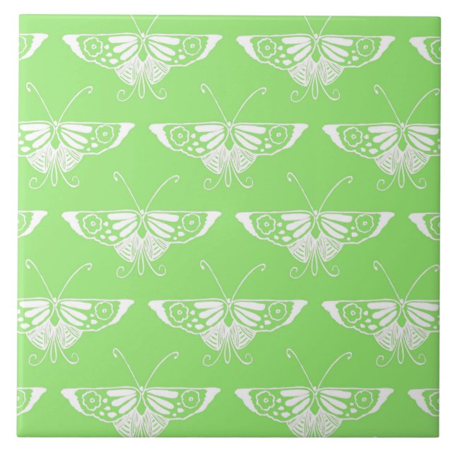 Stilisierter Deko-Schmetterling - Limettengrün Fliese (Vorderseite)