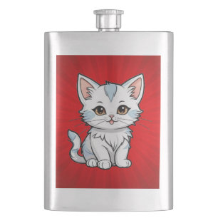 Stilisierter Katzen-Cartoon-Linienkunst-Design-523 Flachmann
