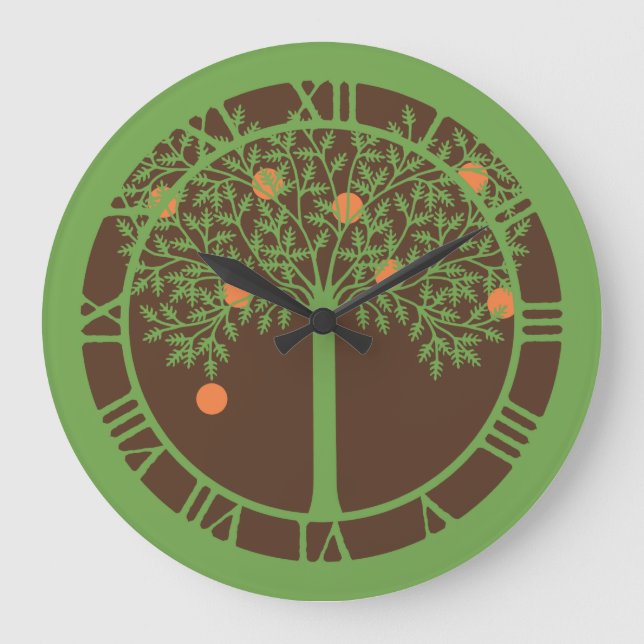 Stilisierter Orangenbaum Große Wanduhr (Vorderseite)